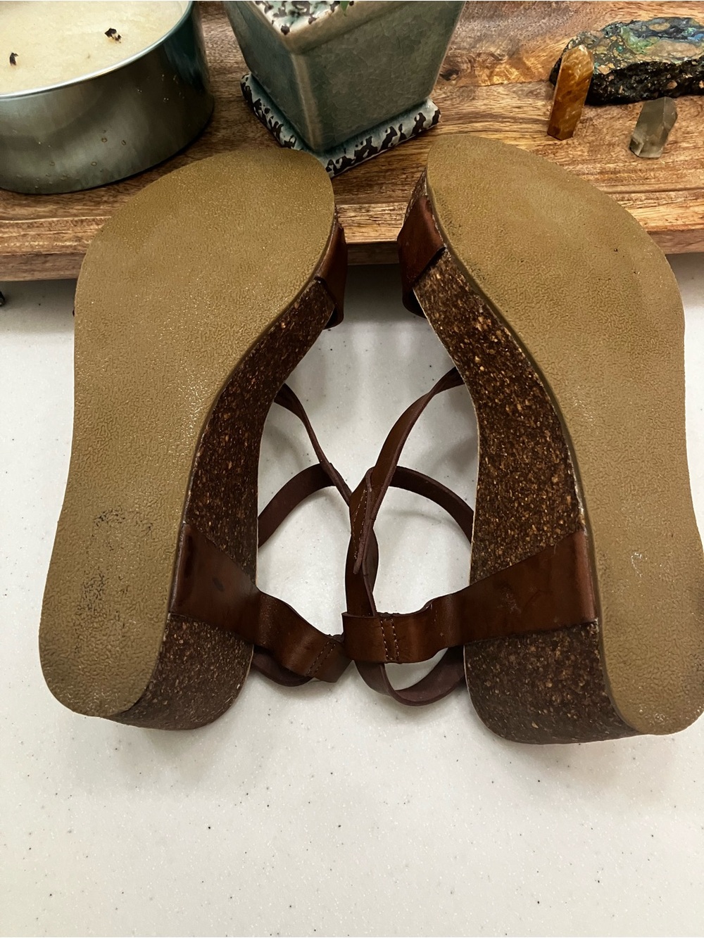 Blowfish Malibu Brown Platform Wedge Sandals Size 8 Boho Ankle Strap Cork Look - Picture 10 of 12